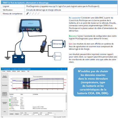 Réaliser un contrôle de la batterie, du circuit de charge et du circuit de démarrage. en employant les logiciels Pico Diagnostics.